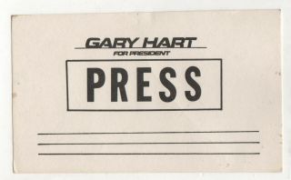 1984 Gary Hart President Campaign Press Pass Political Colorado Senator Senate