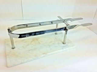Chef ' s Buffet Stainless Steel and Marble Carvers Station Butchers Holder Knife 2
