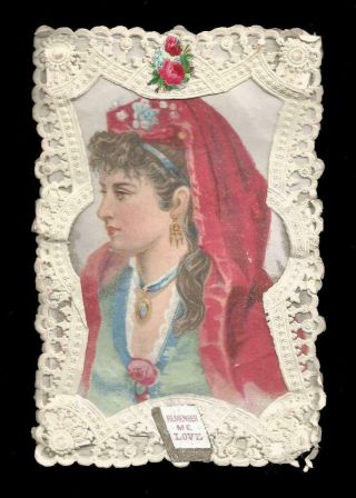 Y59 - Victorian Paper Lace Valentine Card - Spanish Lady - Remember Me Love