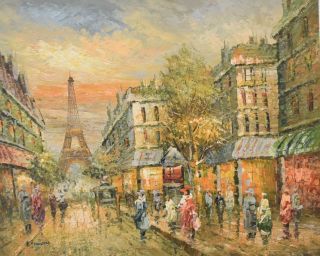 1949 Paris Street Scene Large Size Oil Painting,  Wood Frame 2