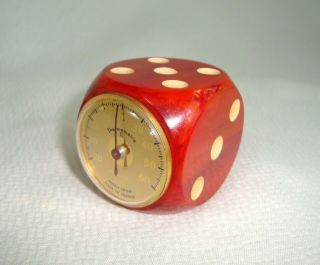 French Art Deco Red Bakelite Die Dice Rolux Thermometer
