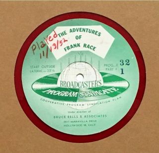 2 Adventures Of Frank Race 16 Inch Radio Show Transcription Discs 1949 Rare Otr