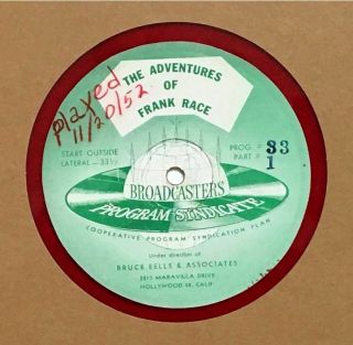 2 ADVENTURES OF FRANK RACE 16 INCH RADIO SHOW TRANSCRIPTION DISCS 1949 RARE OTR 2