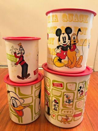 Disney Tupperware 4 Canisters Set Vintage Mickey Mouse And Friends Rare
