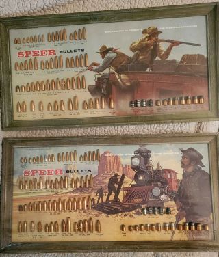 2 Vintage Gun Bullet Display Speer Bullet Display,  Wells Fargo & Steam Train