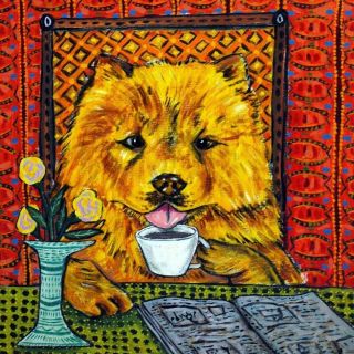 Chow Chow At The Cafe Coffee Shop Dog Art Tile Coaster Gift