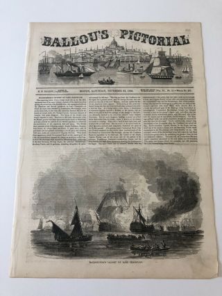 1856 Ballou’s Pictorial Print Macdonough Victory Battle Of Lake Champlain 42819