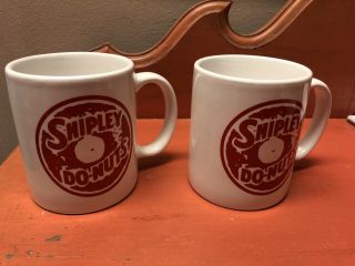 Set 2 Large Shipley Do - Nuts Donuts Mugs Ceramic Red White Great Christmas Gifts