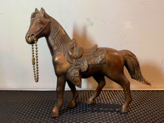 Vintage Standing Metal Brass Bronze Horse With Saddle Figurine Small 5” Tall