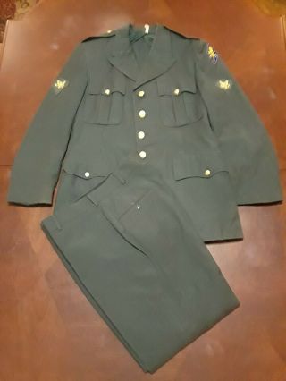 Vintage 1957 - 1959 Post Korean War Us Army Wool Serge Green 44 Uniform 43r (37/34)