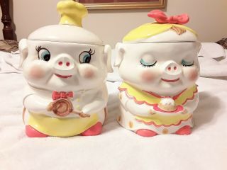 Rare Set Lefton Mr Mrs Pig Piggy Cookie Jars