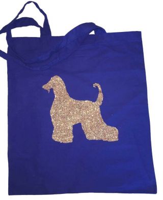 Afghan Hound Lightweight Tote Bag With Vinyl Applique Blue & Silver