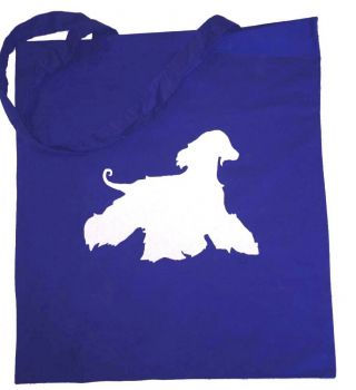 Afghan Hound Lightweight Tote Bag With Vinyl Applique White & Blue