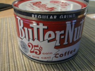 Vintage Butter - Nut 1lb Coffee Can W/ Lid 25 Cent Coin Advert.