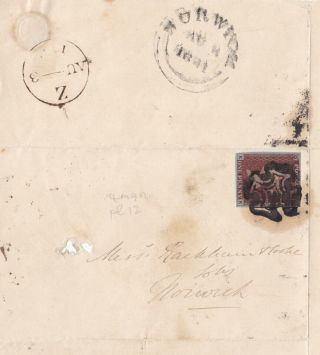 1841 Qv Bold Strike Mx Maltese Cross On Cover With A 4 Mg 1d Red Stamp Plate 12