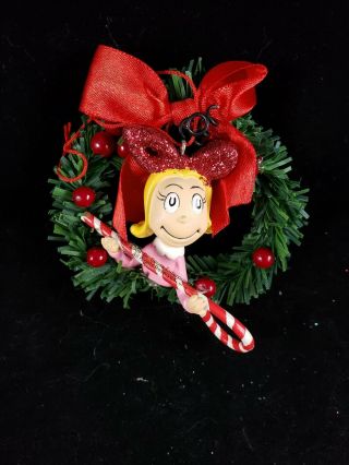 Dr Seuss Grinch Cindy Lou Who Wreath Christmas Ornament With Candy Cane