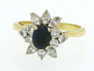 Vintage 18k 2 Tone Gold 1.  60ct Vs1 - G Diamond Blue Sapphire Cluster Cocktail Ring
