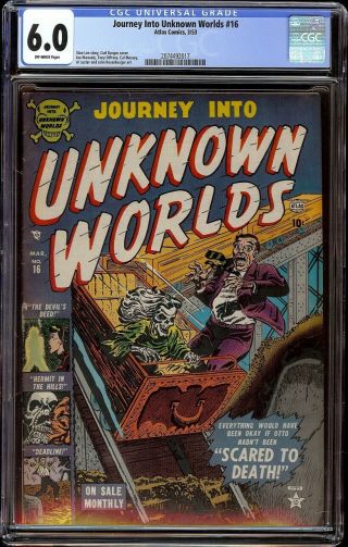 Journey Into Unknown Worlds 16 Cgc 6.  0 Ow (atlas,  1953) Carl Burgos Cover