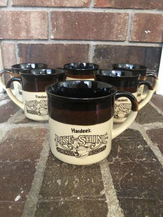 6 Vintage Hardee ' s Rise and Shine Homemade Biscuits Coffee Mugs Cups 1984 1986 2