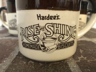 6 Vintage Hardee ' s Rise and Shine Homemade Biscuits Coffee Mugs Cups 1984 1986 3