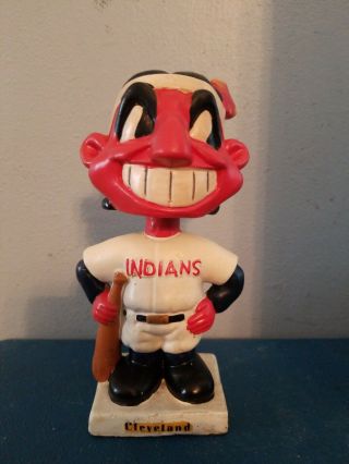 Vtg 1960s Cleveland Indians Mascot Bobbing Head Nodder Doll White Base