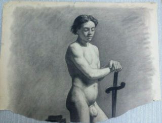19 th century ACADEMIC DRAWING of a ' MALE NUDE ' ca 1880 - QUALITY 2