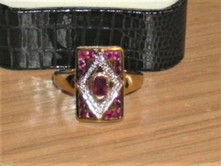 Vintage Fabulous Ruby And Diamond 9ct Hallmarked Gold Ring Size O