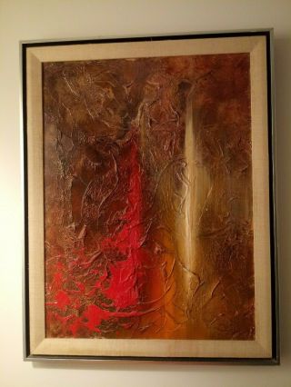 Mcm Mid Century Modern Abstract Expressionist Oil Painting Framed