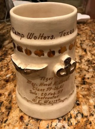 Vintage Pre Vietnam War Ceramic Mug Army Aviation 1st Solo Flight Camp Wolters