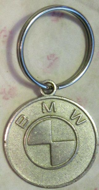 Vintage 1 1/4 " Silver - Tone Round Metal Bmw Keychain,  - Vg