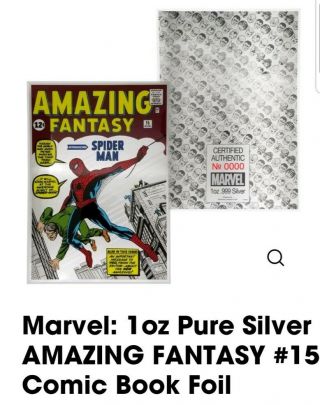 Marvel Fantasy 15 spider man Printed on pure.  999 Silver @ 2