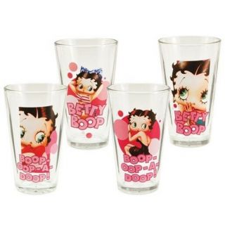 Betty Boop Four Piece 16 Oz.  Art Images And Quotes Glass Set,