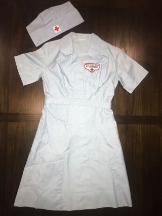 Vintage American Red Cross Volunteer Dress 1950s Nurse Uniform Candy Striper