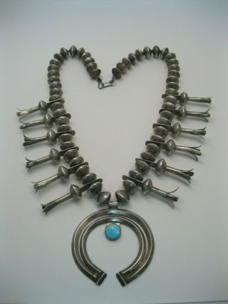 Wonderful Vintage Navajo Silver & Turquoise Squash Blossom Necklace