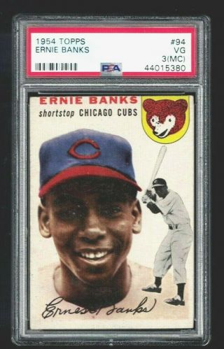 1954 Topps Ernie Banks Rookie 94 Chicago Cubs Vintage Graded Psa 3 Great Card