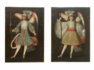 Magnificent 18th Century Spanish Colonial Archangels Arcabuzeiros