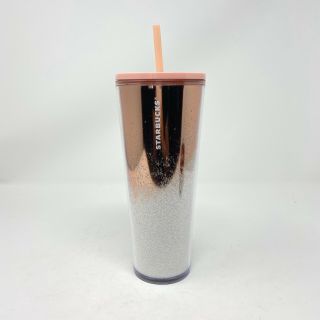 Starbucks Tumbler 24oz Cold Cup Straw Holiday 2019 Christmas Rose Gold Snow