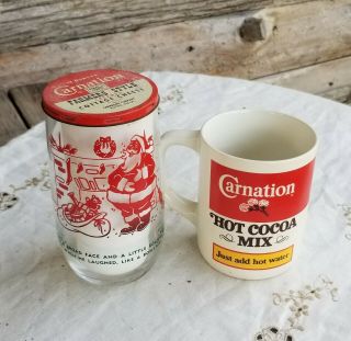 Vintage Carnation Glass Jar Cottage Cheese 13 Oz With Lid Christmas & Coffee Mug