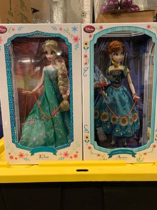 Disney Store Limited Edition Frozen Fever Elsa And Anna Dolls 17”.  1 Of 5000