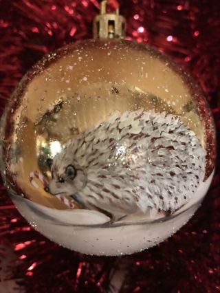 Acrylic Hand Painted Shatterproof Christmas Tree Ornament Hedgehog Snow Glitter