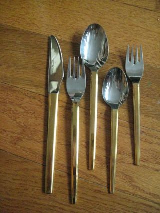 49 Pc Golden Nordic Japan Mid Century Stainless Steel And Gold Tone Danish Style