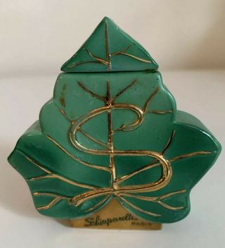 Vintage Schiaparelli Succes Fou Green Leaf Enameled Perfume Bottle C.  1950’s
