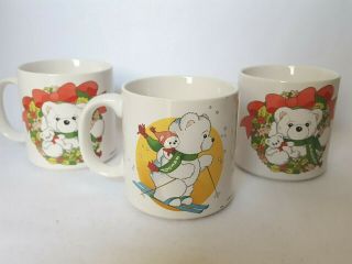 3 Vtg Frederick & Nelson Department Store Christmas Mugs Teddy Bear Freddy 1988