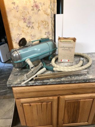 Mid Century Modern Electrolux Baby Blue Canister Vacuum - Model G Automatic