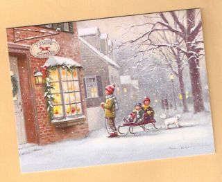Bichon Frise Snow Sled Children Shop Christmas Fully Decorated Cards Box Of 12