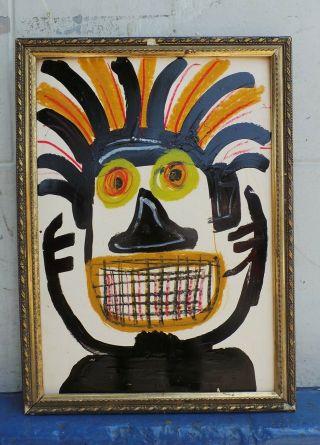 Stunning Painting By Jean - Michel Basquiat 1982 Acrylic On Paper With Frame