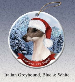 Define Naughty Ornament - Blue & White Italian Greyhound