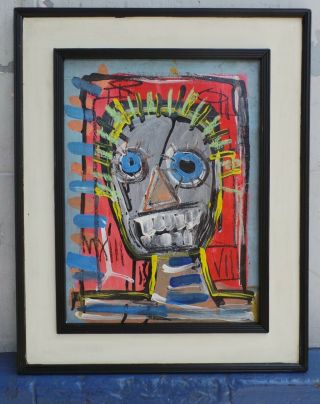 Stunning Painting By Jean - Michel Basquiat 1982 Acrylic On Panel With Frame