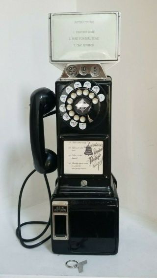 Vintage Western Electric Company 3 Coin Slot Rotary Pay Phone - Glossy Black