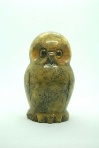 Vintage Hand Carved Alabaster Italian Marble Stone Owl Figurine Paperweight C53